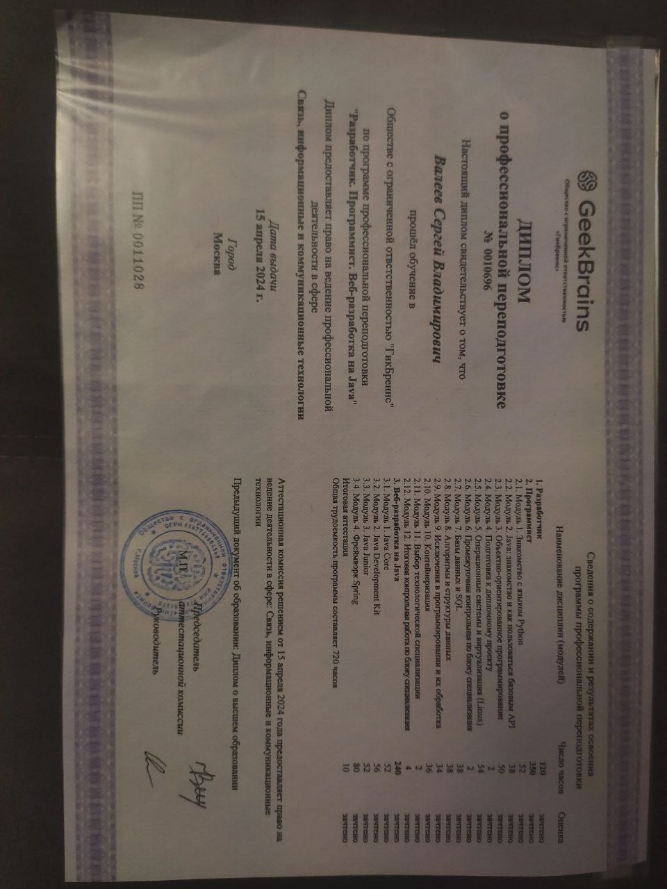 Диплом о высшем образовании